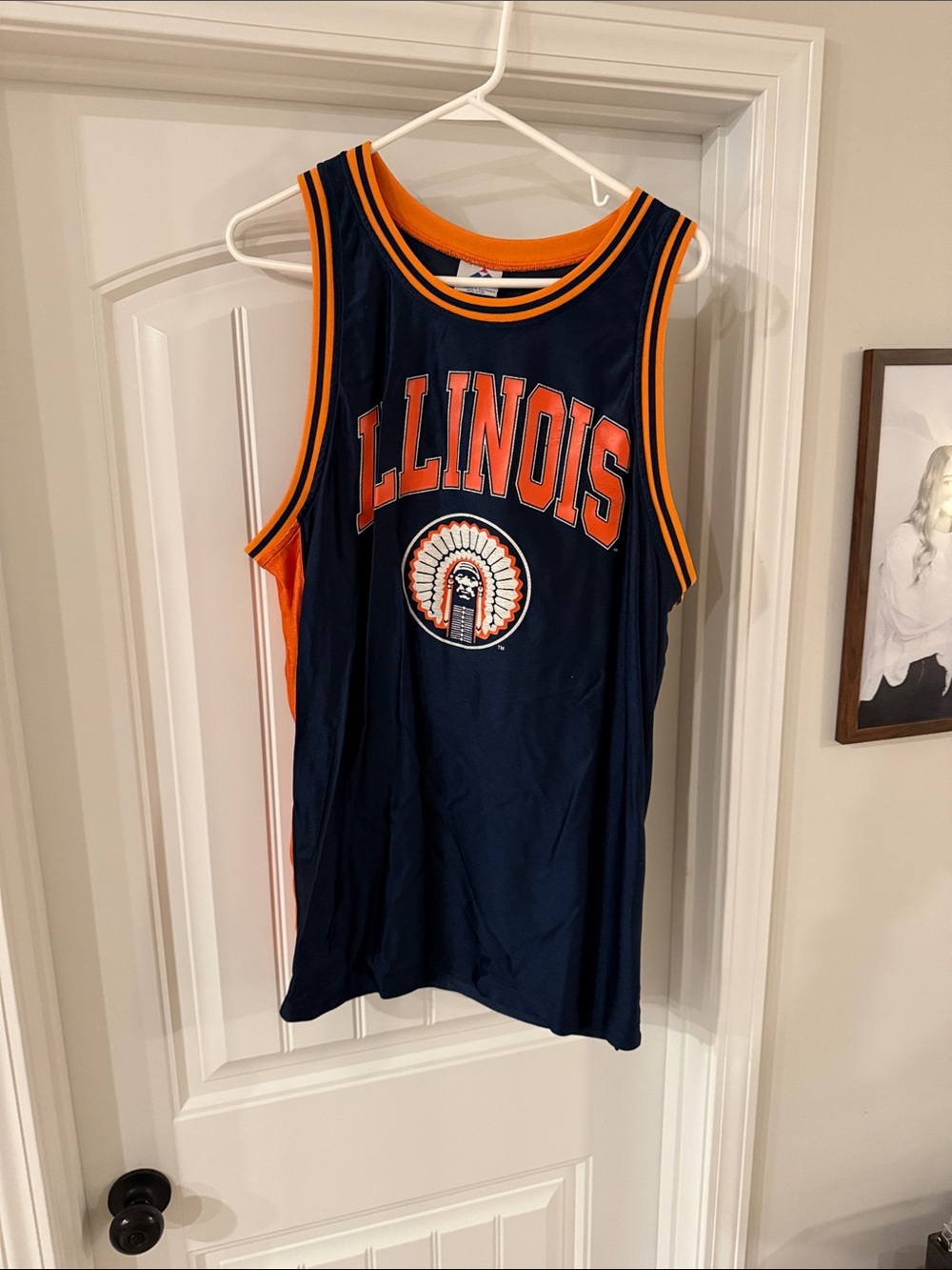 Vintage Apex Navy and Illini Athletic Jersey with Ribbed Collar